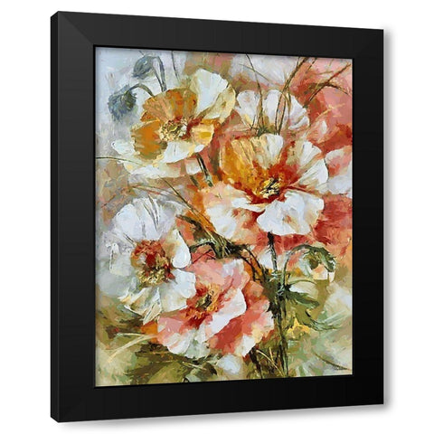 Pink Poppies Black Modern Wood Framed Art Print by Medeiros, Celito