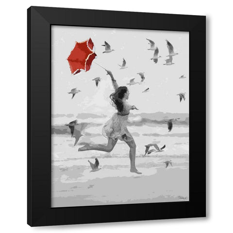 Girl with Red Umbrella I Black Modern Wood Framed Art Print by Medeiros, Celito