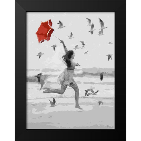 Girl with Red Umbrella I Black Modern Wood Framed Art Print by Medeiros, Celito