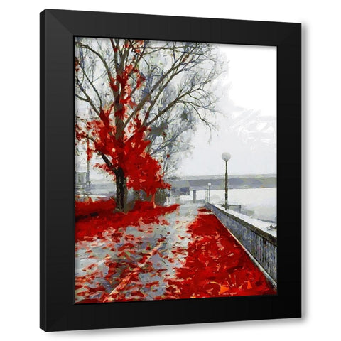 Red Leaves Black Modern Wood Framed Art Print with Double Matting by Medeiros, Celito