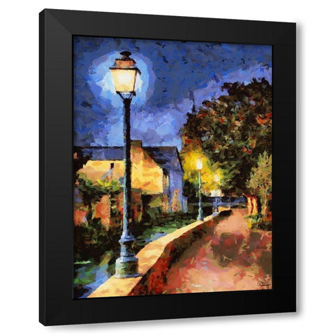Lamps in Town Black Modern Wood Framed Art Print by Medeiros, Celito