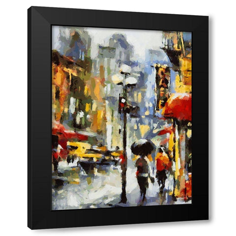 New York street Black Modern Wood Framed Art Print with Double Matting by Medeiros, Celito