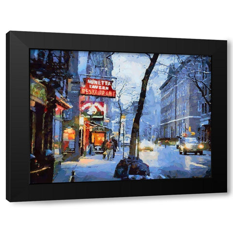 Minetta Tavern in Winter Black Modern Wood Framed Art Print by Medeiros, Celito
