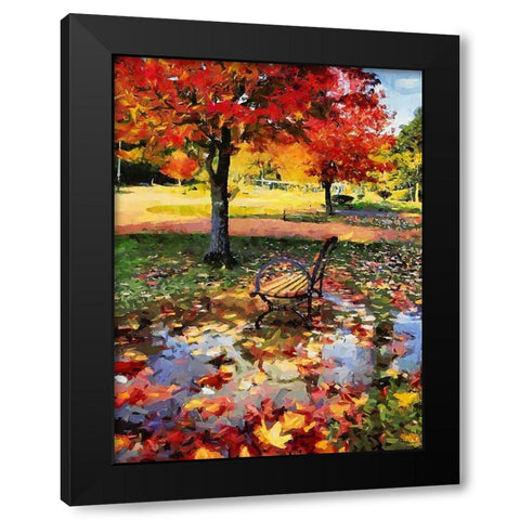 Bench in Park after the Rain Black Modern Wood Framed Art Print with Double Matting by Medeiros, Celito