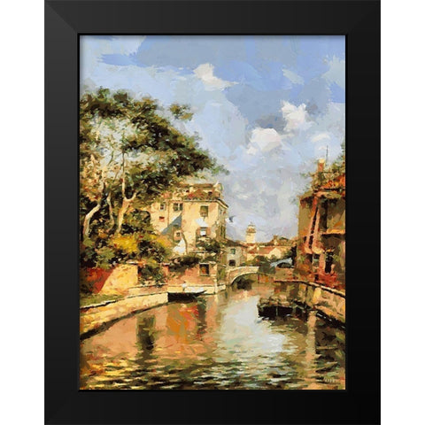 Stone Bridge over Water Black Modern Wood Framed Art Print by Medeiros, Celito