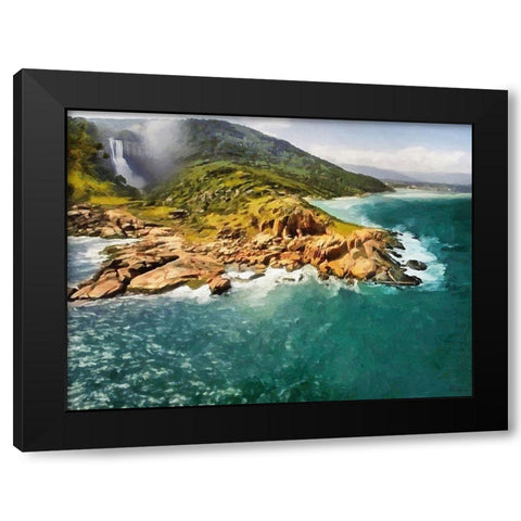 Watterfall on Island Black Modern Wood Framed Art Print with Double Matting by Medeiros, Celito