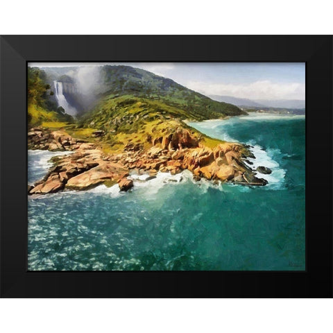 Watterfall on Island Black Modern Wood Framed Art Print by Medeiros, Celito