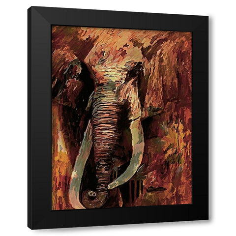 An Old Elephant Black Modern Wood Framed Art Print with Double Matting by Medeiros, Celito