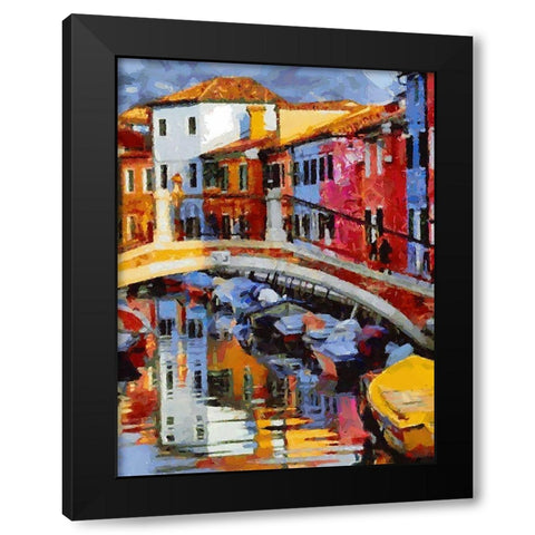 Boats with colorful Houses V Black Modern Wood Framed Art Print with Double Matting by Medeiros, Celito