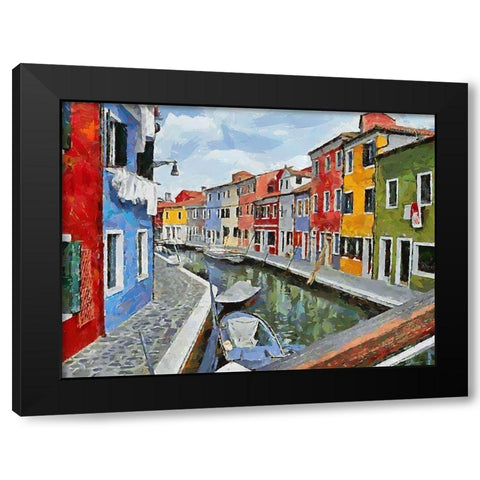 Boats with colorful Houses VIII Black Modern Wood Framed Art Print with Double Matting by Medeiros, Celito