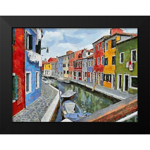 Boats with colorful Houses VIII Black Modern Wood Framed Art Print by Medeiros, Celito