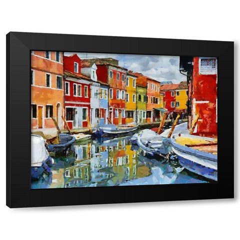 Boats with colorful Houses IX Black Modern Wood Framed Art Print with Double Matting by Medeiros, Celito