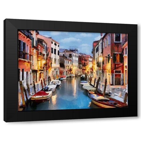 Boats with colorful Houses X Black Modern Wood Framed Art Print by Medeiros, Celito