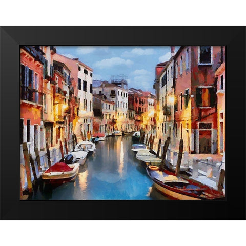 Boats with colorful Houses X Black Modern Wood Framed Art Print by Medeiros, Celito