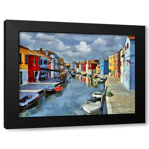Boats with colorful Houses XII Black Modern Wood Framed Art Print by Medeiros, Celito