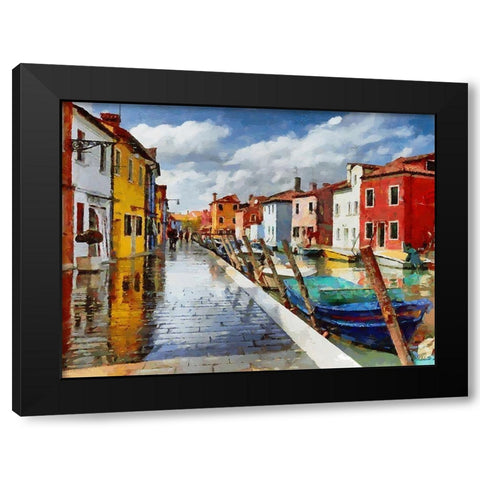 Boats with colorful Houses XIV Black Modern Wood Framed Art Print with Double Matting by Medeiros, Celito