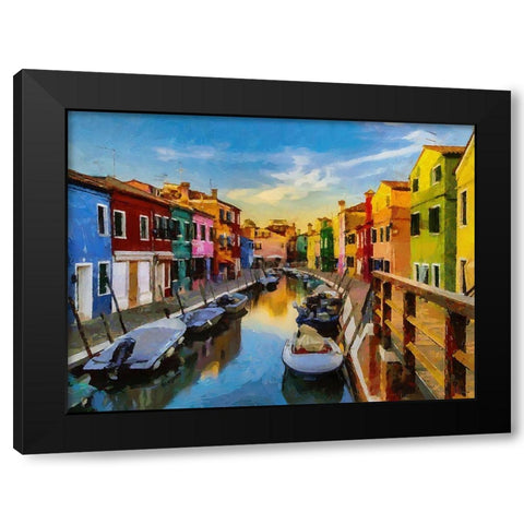 Boats with colorful Houses XV Black Modern Wood Framed Art Print by Medeiros, Celito