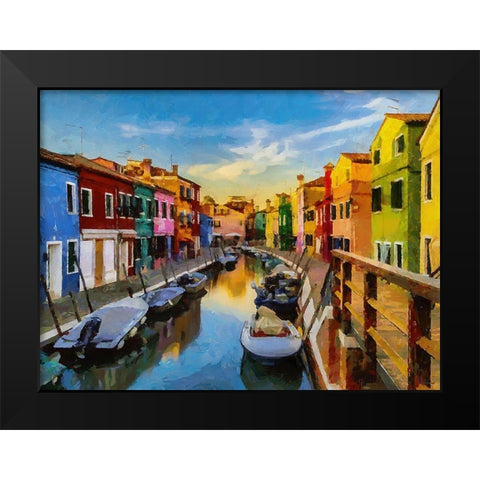 Boats with colorful Houses XV Black Modern Wood Framed Art Print by Medeiros, Celito