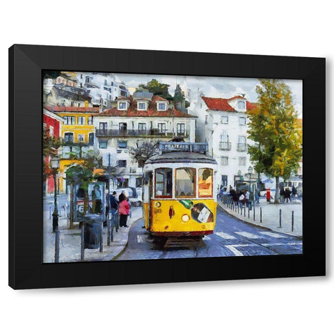 Yellow Tram Black Modern Wood Framed Art Print by Medeiros, Celito