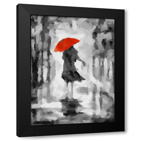 Girl with Red Umbrella II Black Modern Wood Framed Art Print by Medeiros, Celito