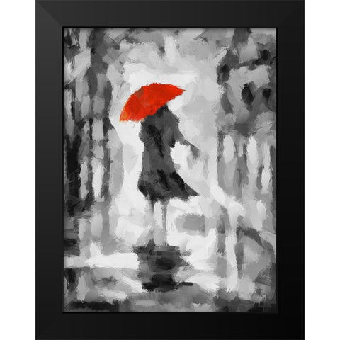 Girl with Red Umbrella II Black Modern Wood Framed Art Print by Medeiros, Celito