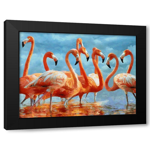Flamingo Black Modern Wood Framed Art Print with Double Matting by Medeiros, Celito