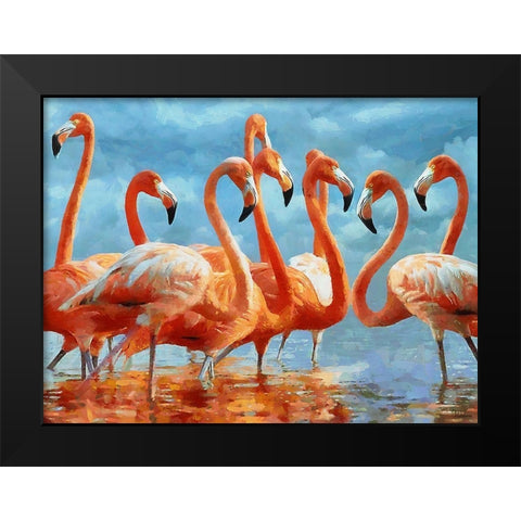 Flamingo Black Modern Wood Framed Art Print by Medeiros, Celito