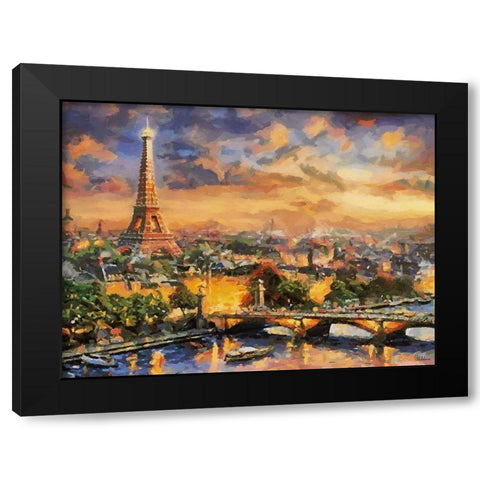 Paris on the Evening Black Modern Wood Framed Art Print by Medeiros, Celito