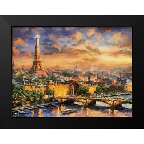 Paris on the Evening Black Modern Wood Framed Art Print by Medeiros, Celito