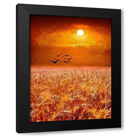Birds over the field by Sunset Black Modern Wood Framed Art Print by Medeiros, Celito