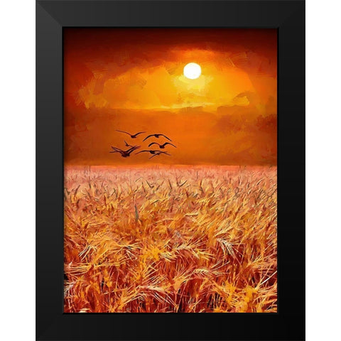 Birds over the field by Sunset Black Modern Wood Framed Art Print by Medeiros, Celito