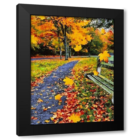 Path in the Park in Autumn Black Modern Wood Framed Art Print by Medeiros, Celito