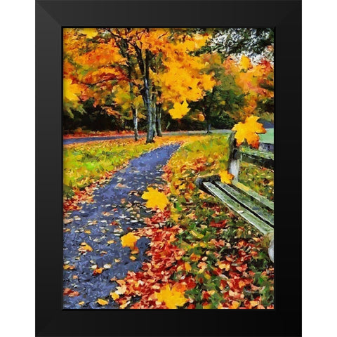 Path in the Park in Autumn Black Modern Wood Framed Art Print by Medeiros, Celito