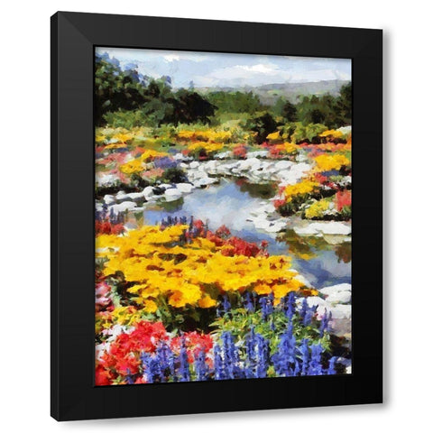 Lake with white Stones in Garden Black Modern Wood Framed Art Print by Medeiros, Celito