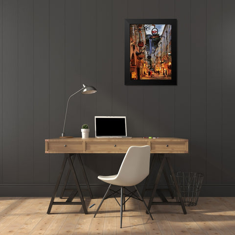 Old Town with the Lights III Black Modern Wood Framed Art Print by Medeiros, Celito