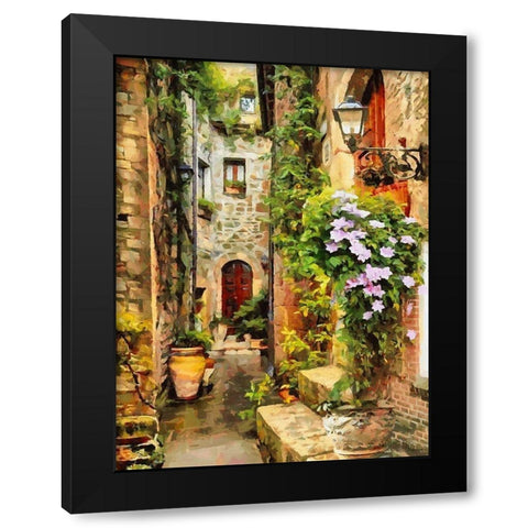 Old Town Flowers Black Modern Wood Framed Art Print by Medeiros, Celito