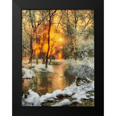Snow Pond in Winter II Black Modern Wood Framed Art Print by Medeiros, Celito