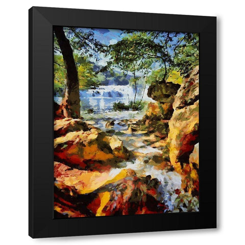 Watterfall with Rocks Black Modern Wood Framed Art Print by Medeiros, Celito