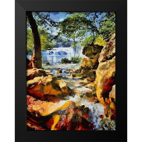 Watterfall with Rocks Black Modern Wood Framed Art Print by Medeiros, Celito