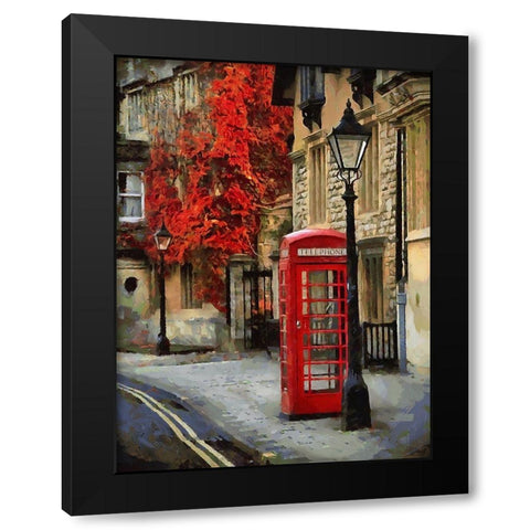 Phone Booth in London Black Modern Wood Framed Art Print with Double Matting by Medeiros, Celito