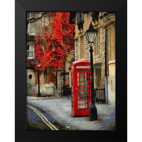 Phone Booth in London Black Modern Wood Framed Art Print by Medeiros, Celito