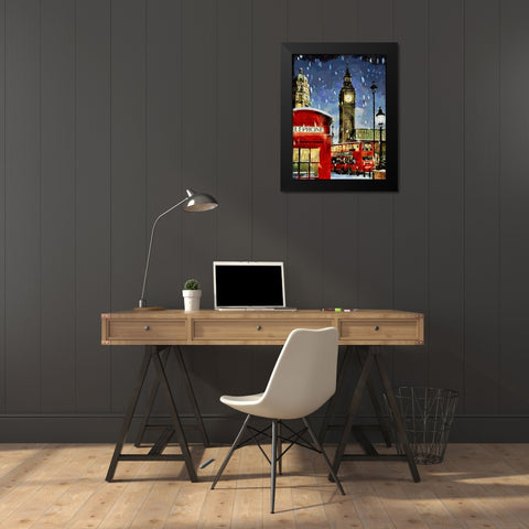 London in Red Black Modern Wood Framed Art Print by Medeiros, Celito