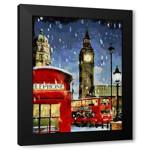London in Red Black Modern Wood Framed Art Print by Medeiros, Celito