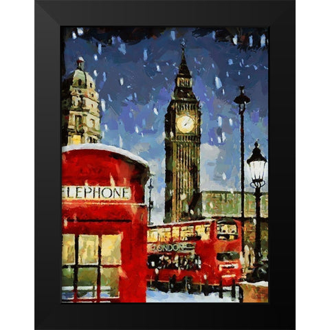 London in Red Black Modern Wood Framed Art Print by Medeiros, Celito