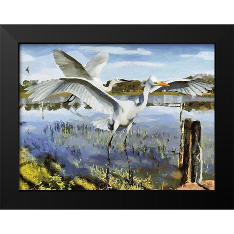 Storks on the Lake I Black Modern Wood Framed Art Print by Medeiros, Celito