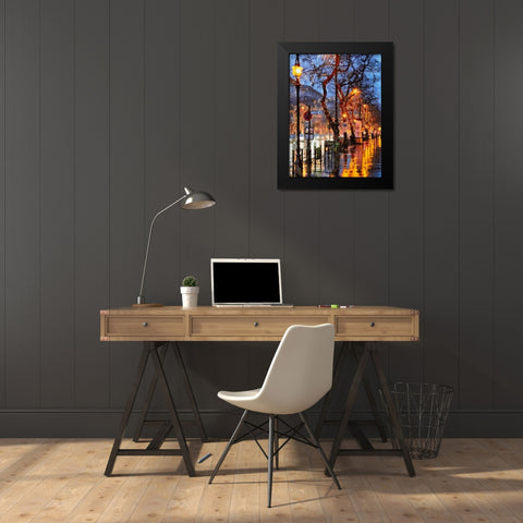 Street with Lamps Black Modern Wood Framed Art Print by Medeiros, Celito