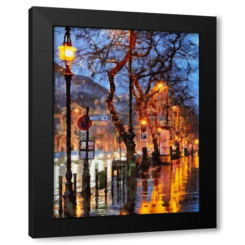 Street with Lamps Black Modern Wood Framed Art Print with Double Matting by Medeiros, Celito