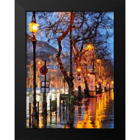 Street with Lamps Black Modern Wood Framed Art Print by Medeiros, Celito