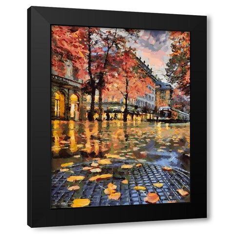 Tram in Autumn Black Modern Wood Framed Art Print with Double Matting by Medeiros, Celito
