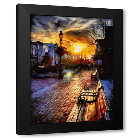 Bench by Sunset Black Modern Wood Framed Art Print by Medeiros, Celito
